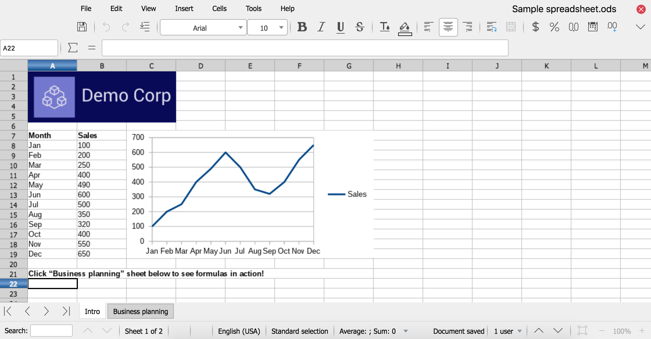 Schermata di LibreOffice Online Calc